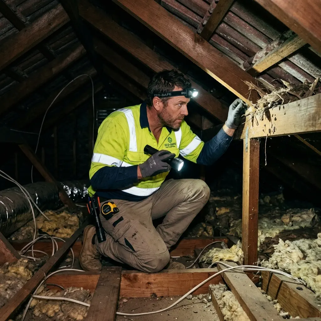 Technician inspecting a Gordon roof cavity for a dead possum